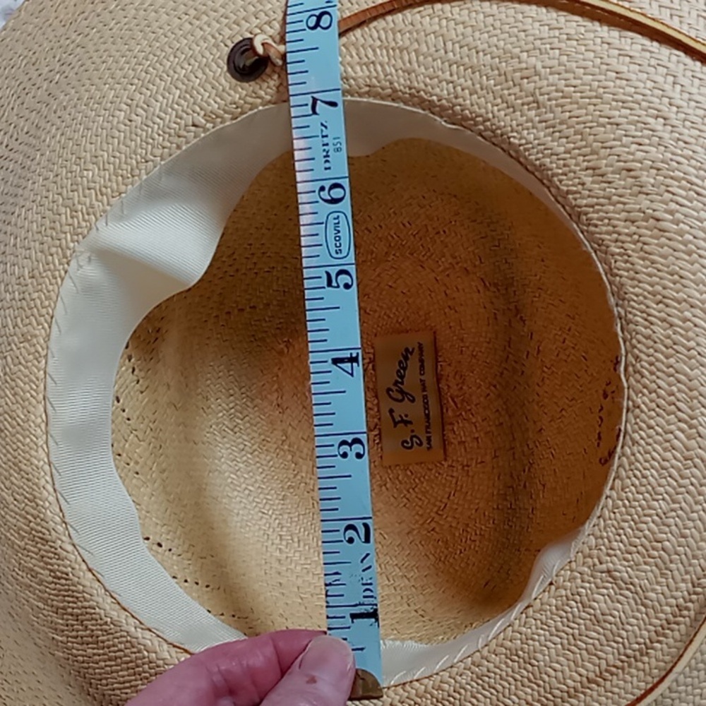 S.F Green San Francisco Tan Natural Straw Snap Brim Hat With Leather Cord Strap - Picture 13 of 13